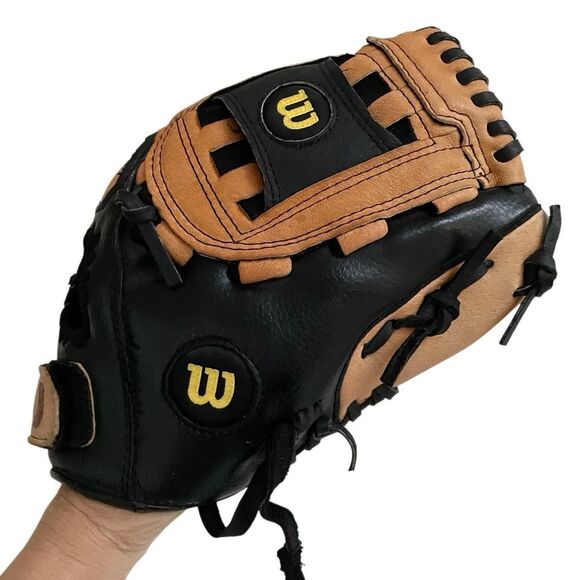 WILSON 11” Youth RHT Baseball Glove A0350 TMLB11 Leather Black Tan - Picture 2 of 6